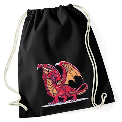 Produktbild von Huuraa Turnbeutel Drache Comic 12 Liter Black Baumwolle Rucksack Geschenkidee
