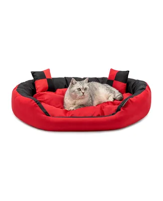 Produktbild von lionto Katzenbett, modernes 4-in-1 Bett aus Oxford-Gewebe, wendbar, kratzfest & pflegeleicht, 85x70 cm, rot/schwarz