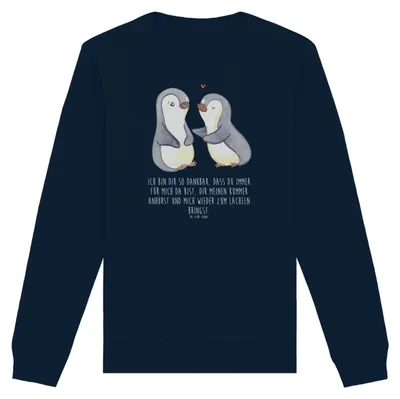 Produktbild von Mr. & Mrs. Panda Baumwoll Sweatshirt Pinguine trösten Größe M - French Navy - Geschenk, Sweater, Bio Pullover, für Freundin, Hochzeitstag, Pulli, Frauen, Mitbringsel