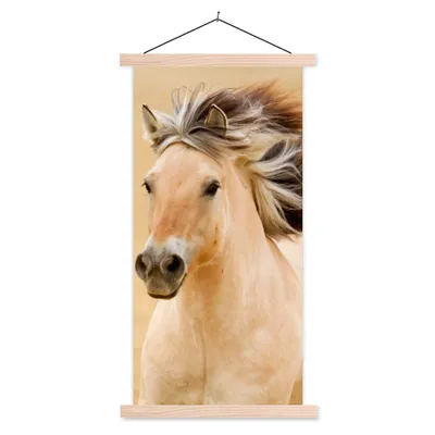 Produktbild von MuchoWow® Textilposter Pferde - Tiere - Mähne - Porträt 60x120 cm mit holzfarbenen Rahmen - Holz