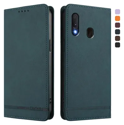 Image de Etui pour Samsung Galaxy A20E / A10E, étui rétro en cuirPolyuréthaneavec support et fentes pour cartes de crédit Vert