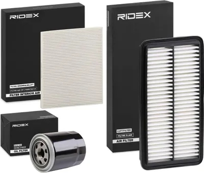 Produktbild von RIDEX Filterset Inspektionspaket Filtersatz für AUDI A6 Avant (4B5, C5) für SEAT Leon Schrägheck (1P1) für KIA CARNIVAL / GRAND CARNIVAL III (VQ)