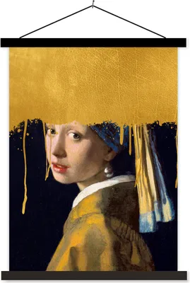 Produktbild von MuchoWow® Textilposter Mädchen mit einem Perlenohrring - Gold - Vermeer 40x53 cm mit schwarzem Rahmen - Abbildung