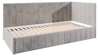 Produktbild von Jugendbett Denis 100x200 cm, Polsterbetten mit Bettkasten, Moderner Riviera-Stoff, Dunkelgrau, rechts