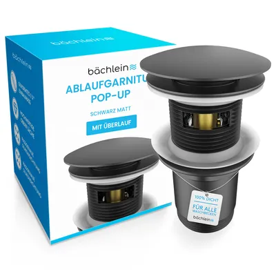 Produktbild von Bächlein Pop Up Ablaufgarnitur mit Überlauf für Waschbecken & Waschtisch - Schwarz