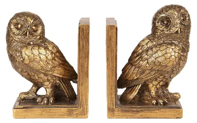 Produktbild von Clayre & Eef Buchstützen 2er-Set Eule 12x8x16 cm Goldfarbig Polyresin