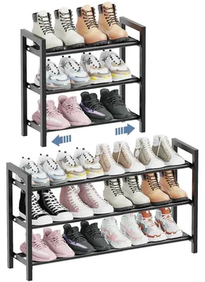 Produktbild von Schuhregal 3 Ebenen erweiterbar verstellbar Metall Schwarz 45-82 cm
