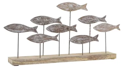 Dekorative Figur aus Mangoholz und Eisen, 65x9x31 cm, braun/weiß