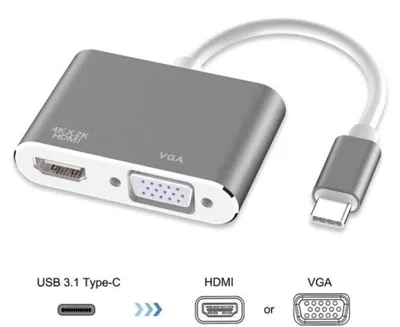 Productafbeelding van DrPhone CHX - 2 in 1 Adapter USB-C naar HDMI & VGA - 4k 3840*2160P / 30Hz - 2