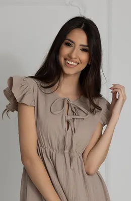 Produktbild von DOLCE SONNO Stillnachthemd Salome – Umstandsnachthemd für Schwangere & Stillende aus 100% Musselin Baumwolle, Sommerkleid Nachtwäsche Damen – Farbe Mocca, Größe L