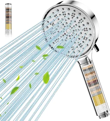 Produktbild von Duschset mit Filter, Handbrause, 6 Strahlarten, Wassersparend, Antikalk, für hartes Wasser
