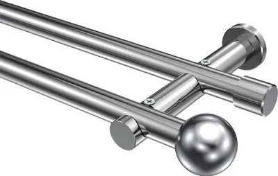 Produktbild von Interdeco Gardinenstange / Vorhangstange Chrom, Typ Platon Luino (Kugel) ohne Ringe, 20 mm Ø 2-läufig, 120 cm