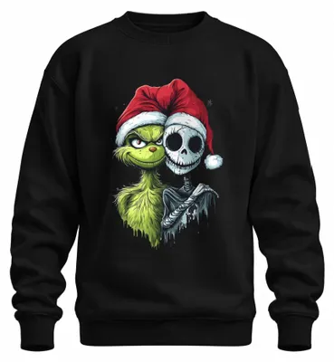 Imagen del producto de Sudadera con cuello redondo, diseño uni, con motivos de Grinch, Jack Skellington, Navidad, calavera, estilo gótico. Color: . Talla: M
