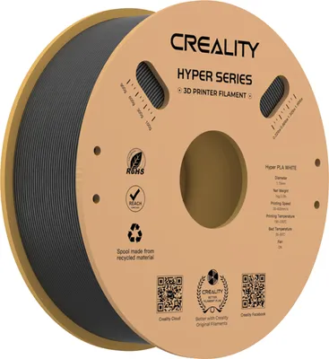 Produktbild von Creality Hyper PLA-Filament, 1,75 mm, hohe Fliessfaehigkeit, Hochgeschwindigkeits-3D-Druckmaterial, stabile Extrusionsspule, Abmessung 1 kg (2,2 lb), Genauigkeit +/- 0,03 mm, Standard, 1 Rolle šC Schwarz