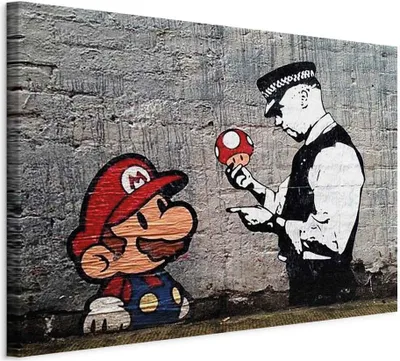 Produktbild von Vliesstoff Leinwandbild - Mario and Cop by Banksy 90x60 cm Streetart h-B-0080-b-a