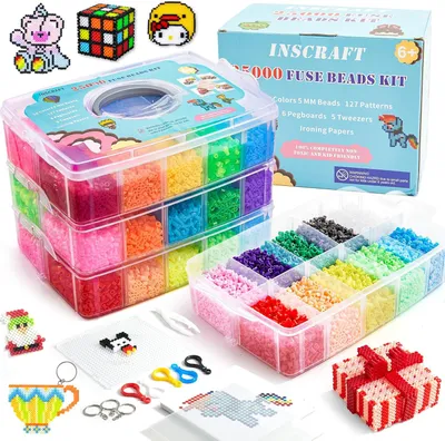 Produktbild von Bügelperlenset 25.000-teilig, 26 Farben, mit Steckplatten, Vorlagen, Bügelpapier & Zubehör – Kreativset für Kinder ab 6 Jahren