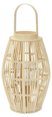 Produktbild von ECD Germany Bambus Laterne Windlicht H 63cm Holzfarbe Gartenlaterne mit Henkel & Glaseinsatz Boho Bambuslaterne Kerzenhalter Deko Laterne ohne LED