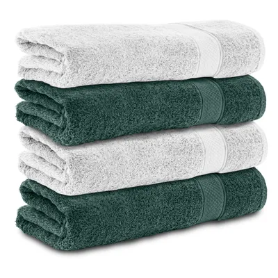 Produktbild von Komfortec 4er Handtücher 50x100 cm Set aus 100% Baumwolle, 470g/m², Frottee, Weich, Dunkelgrün/Weiß