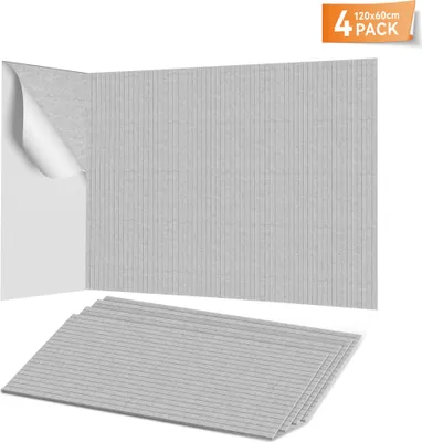 Obrázek produktu pro XMTECH sada 4 samolepicích akustických panelů 120x60x0,9 cm - zvukově izolační panely pro stěny a stropy, světle šedá barva