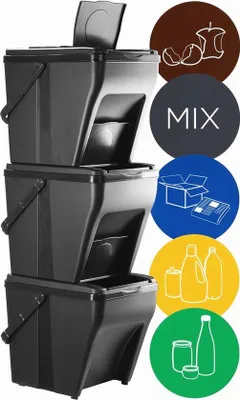 Image de Poubelle modulaire pour le tri des déchets - poubelle de recyclage pour la cuisine et la salle de bain (3 x 25 l)