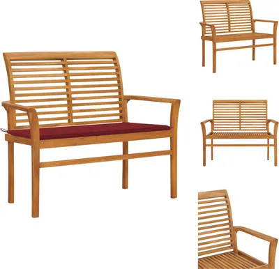Produktbild von vidaXL Gartenbank mit Weinroter Auflage 112 cm Massivholz Teak -  Gartenbänke