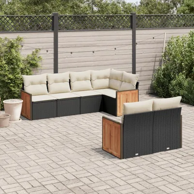 Produktbild von Design 7-tlg. Garten-Sofagarnitur mit Kissen Schwarz Poly Rattan, Gartenmöbel-Sets 2024 Neu