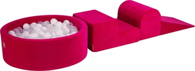 Produktbild von MeowBaby Spielplatz aus Schaumstoff 3-Element Schaumspielset mit Runde Bällebad, 200 Bälle, Samt, Magenta: Weiss/Transparent