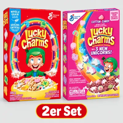 Produktbild von Lucky Charms 2er Set Classic & Baumwolle Candy – Amerikanische Cerealien mit Marshmallows