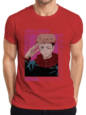 Immagine prodotto di Maglietta da uomo Jujutsu Kaisen Yuji Itadori Anime Manga Regalo Fan Retro, Rosso, M