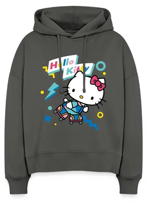 Produktbild von Spreadshirt Hello Kitty 90er Stil Mit Rollschuhen Frauen Boxy Organic Hoodie, S, Anthrazit