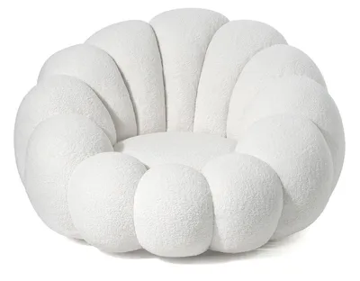 Image de MENZZO Fauteuil design coquillage Arielina Tissu bouclette Blanc