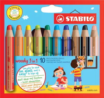 Produktbild von Buntstift, Wasserfarbe & Wachsmalkreide - STABILO woody 3 in 1 - 10er Pack - mit 10 verschiedenen Farben