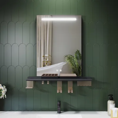 Immagine prodotto di Specchio da bagno SONNI 50 x 70 cm, tricolore, dimmerabile, RA90, antiappannamento, con mensola multifunzionale