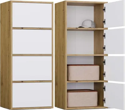Produktbild von Moderner Kommodenschrank ALMA mit 4 Türen – Traditionelle Eiche & Weiß | Farbe: Eiche/Weiß | Größe: 50x119x40