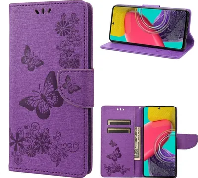 Produktbild von Mobigear Butterfly  Samsung Galaxy M53 Hülle Klapphülle Geldbörse - Lila