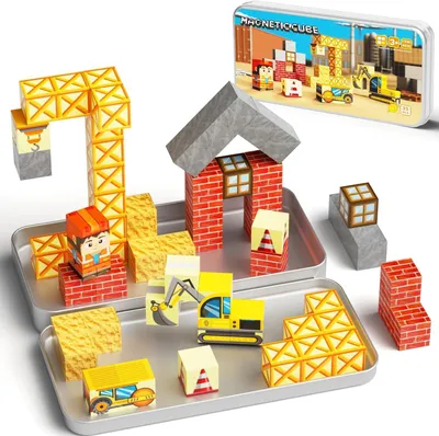 Produktbild von Magnetische Bausteine Reisespielzeug für Kinder, Tragbare Eisenbox Magnetische Spielsteine Magnetisches Konstruktionsspielzeug Spielzeug Geschenk