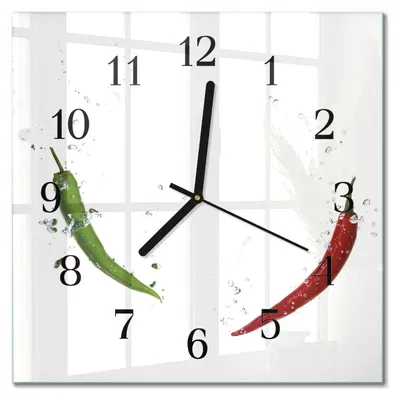 Produktbild von Tulup Glasuhr Wanduhr Küchenuhr Echt-Glas 30x30 cm Modern Dekorativ Geräuschlos Schwarzen Zeigern - Chilischoten