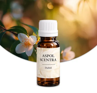 Produktbild von Aspol Scentra Frischer Jasmin UFIGREEN Duftöl für Kerzen 10 ml, KI-generiertes Bild