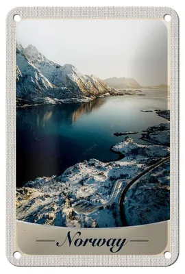 Produktbild von Blechschild Reise 12x18cm Norwegen Winterzeit Schnee Meer Urlaub Schild