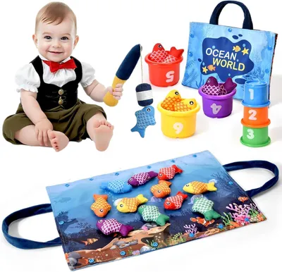 Productafbeelding van Montessori-speelgoed vanaf 1 jaar - Babyspeelgoed - Vissersspel - Motoriekspeelgoed - Traint hand-oogcoördinatie - Educatief speelgoed