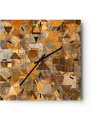 Produktbild von Wanduhr - Quadrat - Glasuhr - Abstraktion modern - 40x40cm - Schleichendes Uhrwerk - Lautlos - zum Aufhängen bereit - Dekoration Modern - Wanddekoration aus Glas - C3AC40x40-4021