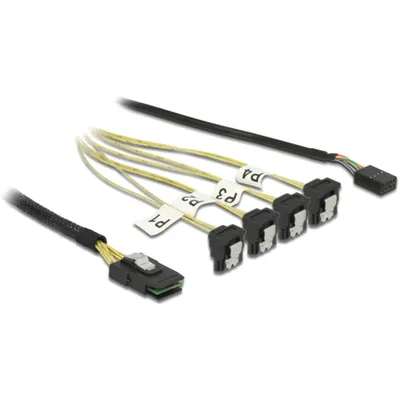 Produktbild von Delock Kabel Mini SAS SFF-8087 > 4 x SATA 7 Pin gewinkelt  Sideband 0,5 m