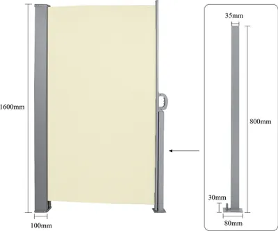Produktbild von EINFEBEN Seitenmarkise Markisen Alu Ausziehbar Sichtschutz Windschutz Beige Sonnenschutz Seitenrollo 160x300cm