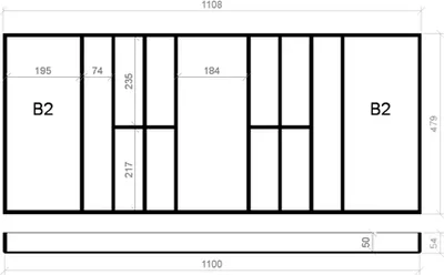 Produktbild von Besteckeinsatz BUCHE 120er Schubl. B 1108 x T 479 mm passend für Grass Nova 16 mm Schubladen