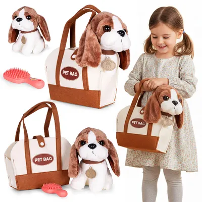 Productafbeelding van Pluche hondje in tas, beagle-mascotte voor kinderen + borstel voor verzorging