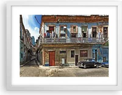 Produktbild von Gerahmtes Poster - Weißer Rahmen - Kuba Havanna Balkon - 40x30 cm - Wand Bild - Wanddeko - Wandbilder - Kunstposter - Wandposter - Bilderrahmen - Bilder - Kunstdruck - Wandbild - P2WAA40x30-4255