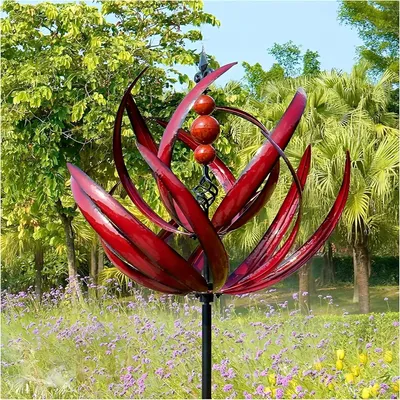 Produktbild von Windspiel 90 cm, Lotus Design, rot, 360° Rotation, für Garten und Außenbereich
