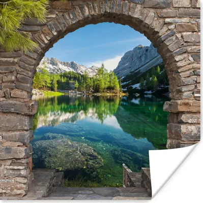 Produktbild von MuchoWow® Poster Aussicht - Berg - Landschaft - Wasser 75x75 cm - Wand Dekoration