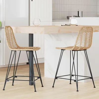 Image de Maison Exclusive - Ensemble de 2 tabourets de bar, finition naturelle, dimensions 44,5 x 54,5 x 97,5 cm, en rotin et en fer