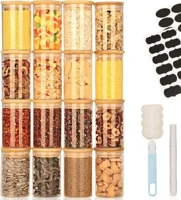 Produktbild von Set von 16 Glas Vorratsbehältern - luftdicht - 300 ml